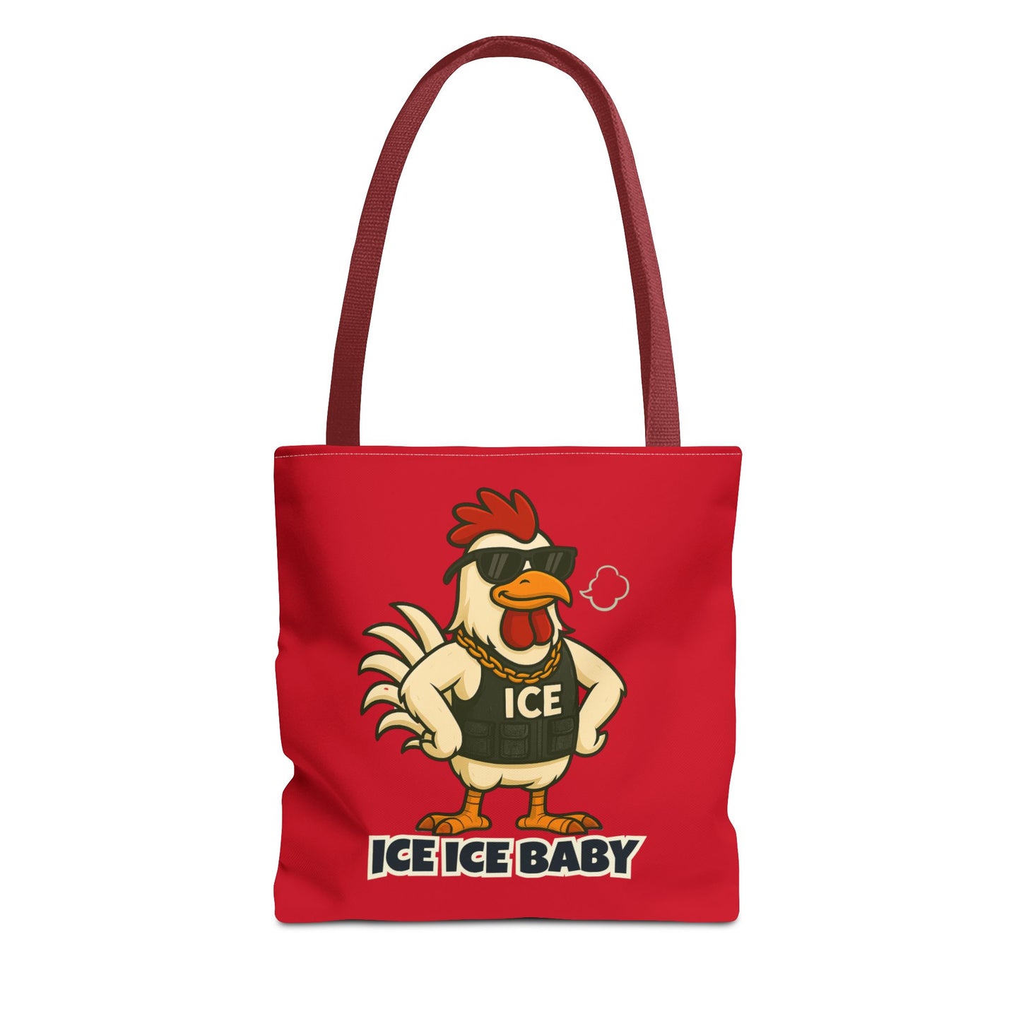 Ice Ice Baby Chicken Tote Bag – Funny Coop Daddy Design, Bold Red Reusable Shopping Bag