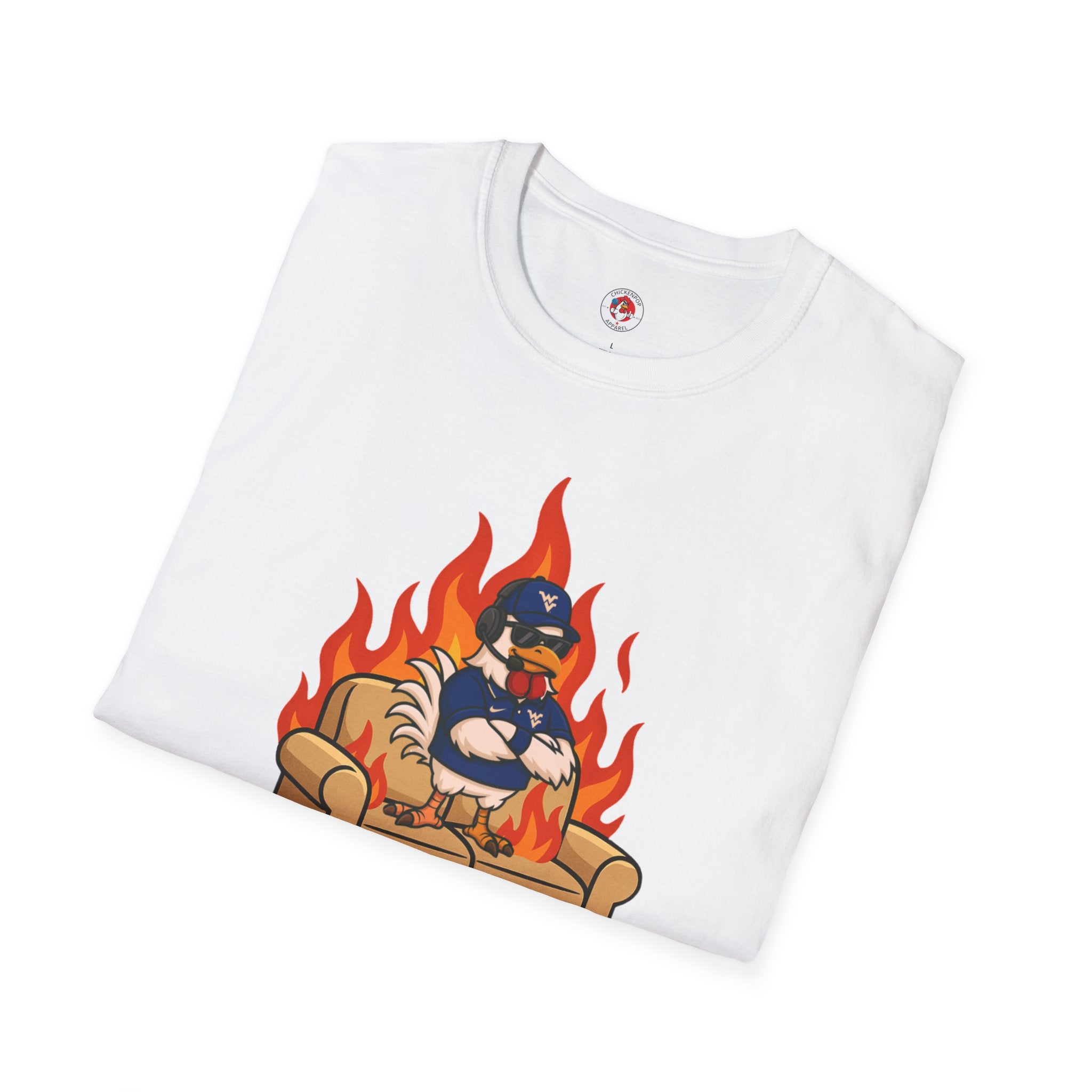 Big Rich Energy Couch Burning Shirt | Funny WVU Mountaineers Football Coach Tee | Morgantown Tradition Apparel
