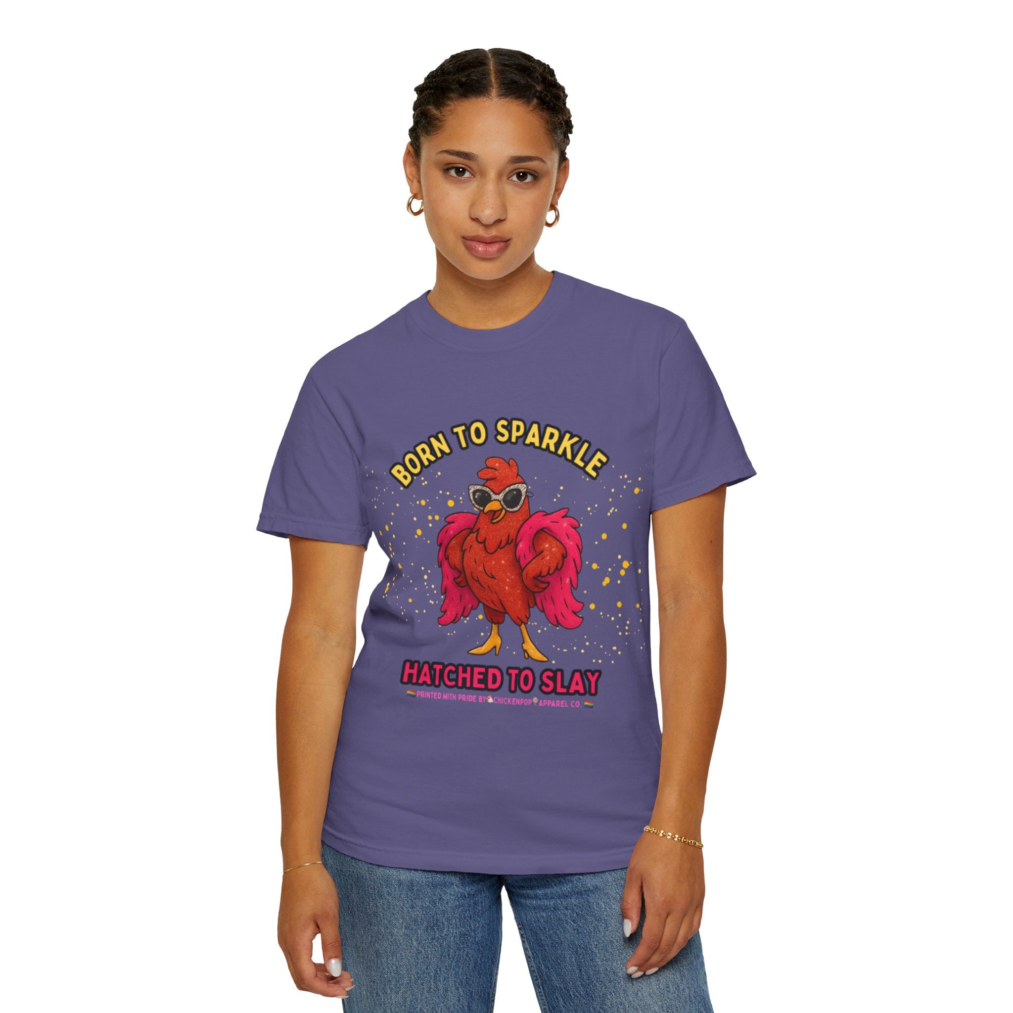 Pride LGBTQ Born to Sparkle Rooster T-Shirt — Hatched to Slay Graphic Tee