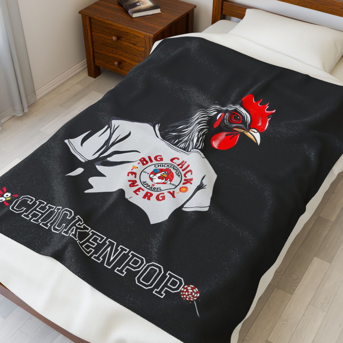 Giant Rooster Velveteen Plush Blanket Red