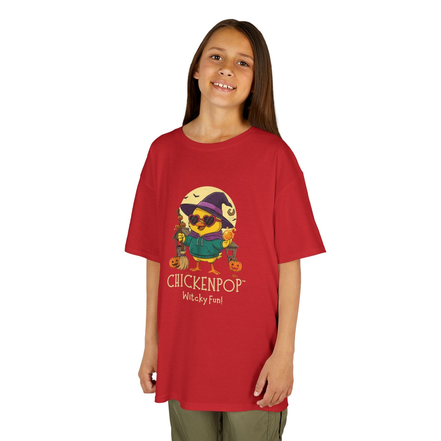 Sunny the Witchy Chick Kid’s Halloween Tee | ChickenPop Lil’ Cluckers Wicktastic Fun Shirt