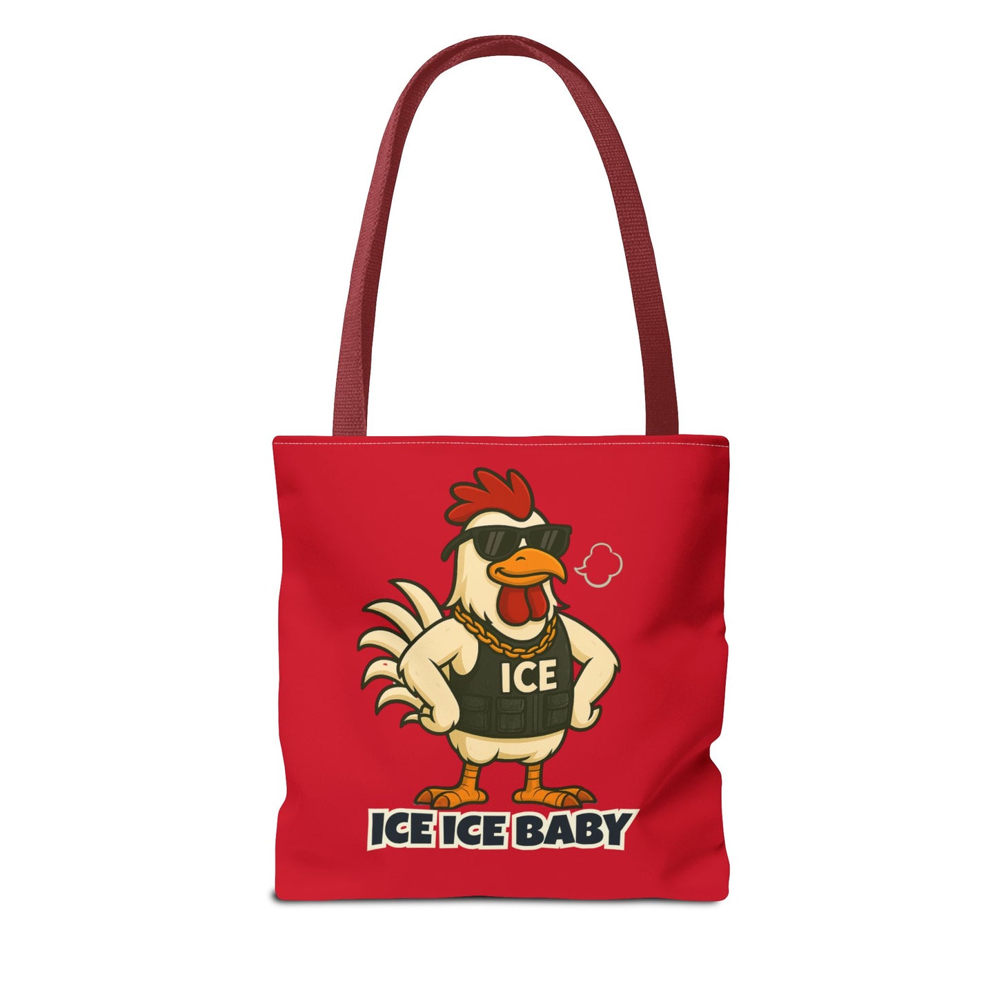 Ice Ice Baby Chicken Tote Bag – Funny Coop Daddy Design, Bold Red Reusable Shopping Bag