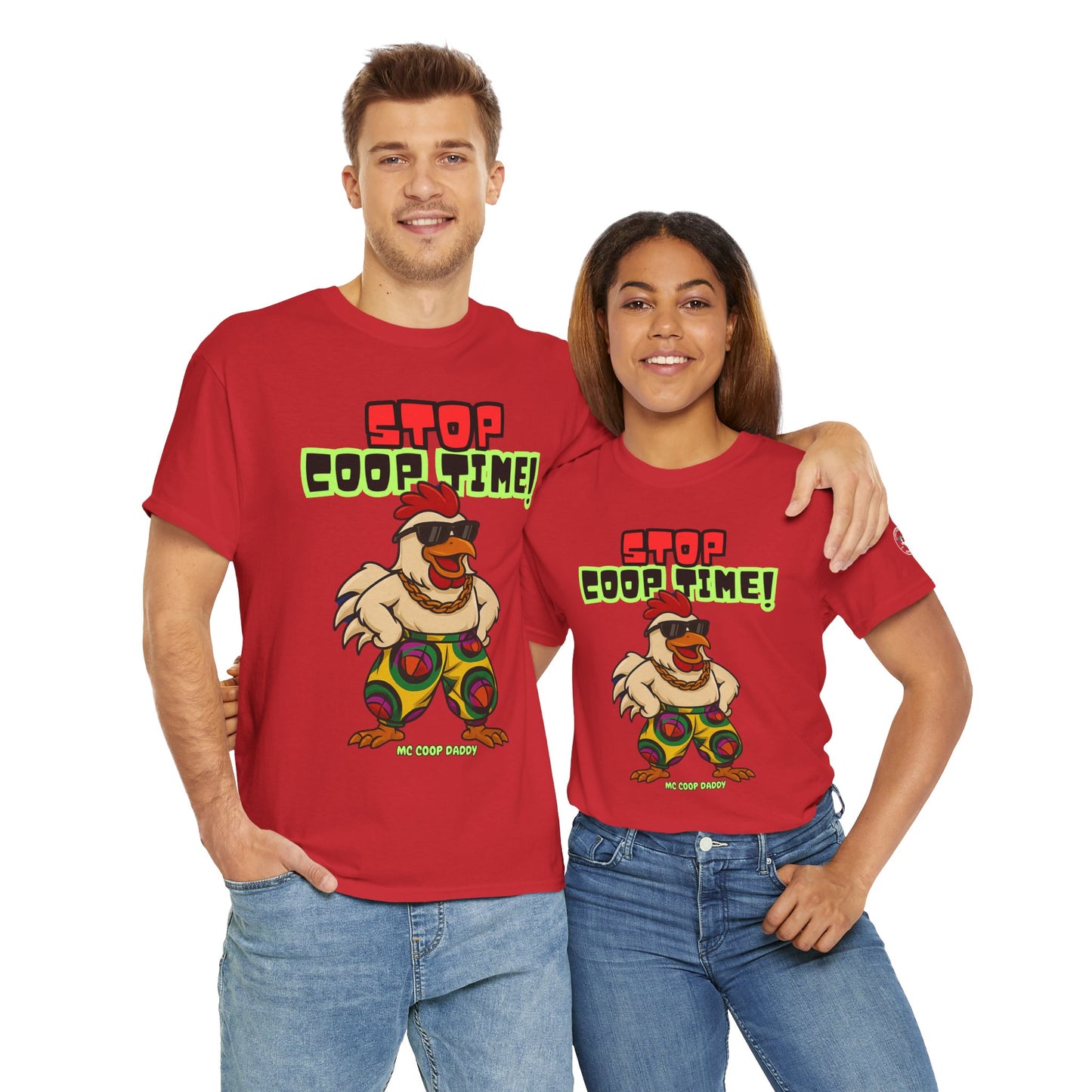 Stop COOP TIME! Funny Chicken T-Shirt – MC Coop Daddy 90s Hip Hop Parody Tee | Unisex Heavy Cotton | ChickenPop Apparel