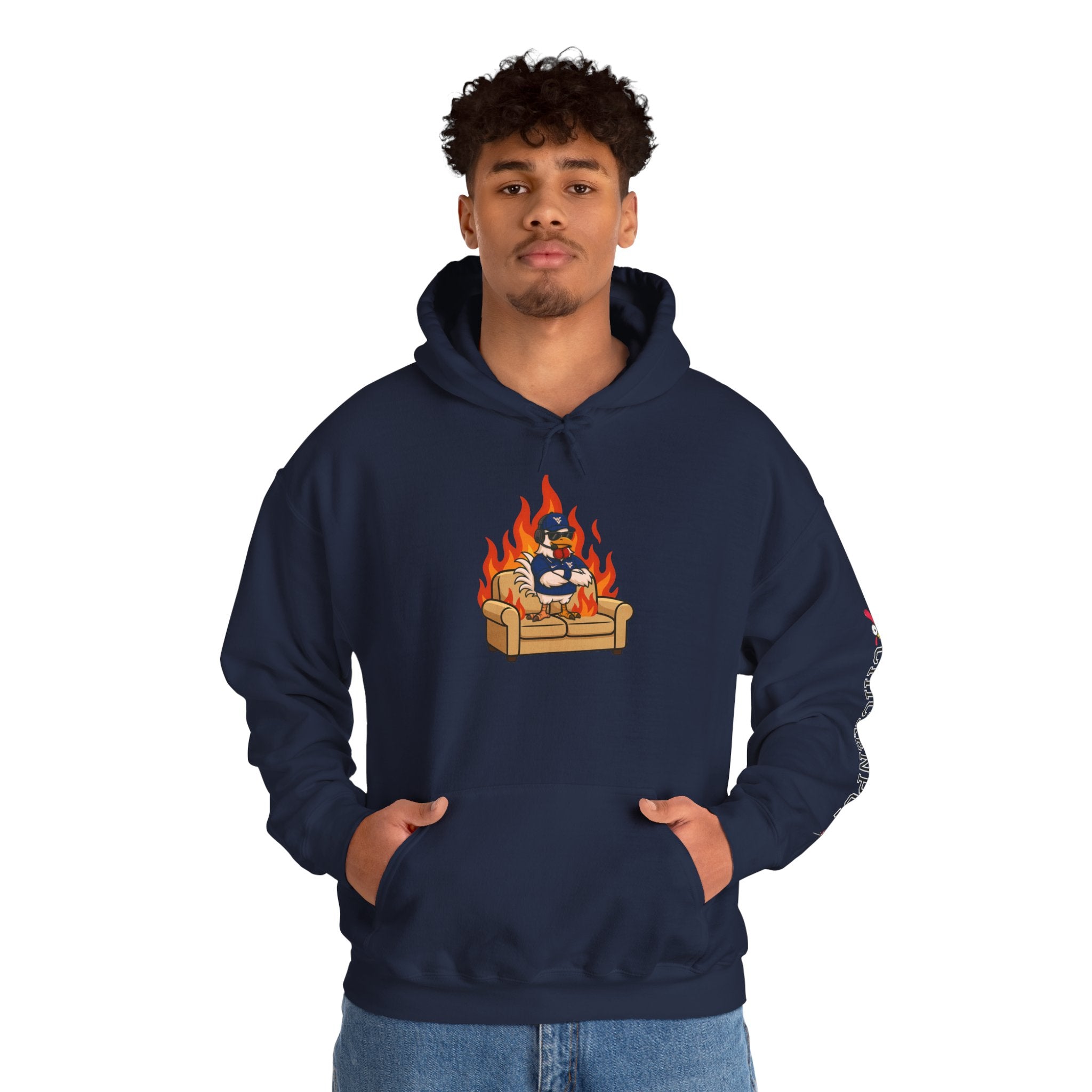 Big Rich Energy Couch Burning Shirt | Funny WVU Mountaineers Football Coach Hoodie | Morgantown Tradition Apparel