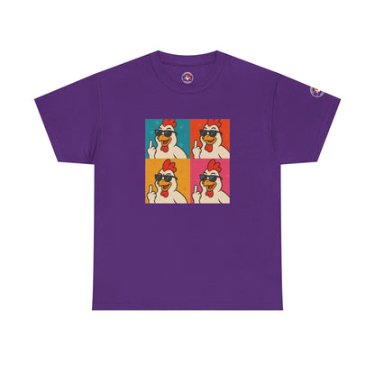 Warhol Pop Art Chicken T-Shirt – Funny Coop Daddy Middle Finger Tee for Bold Style