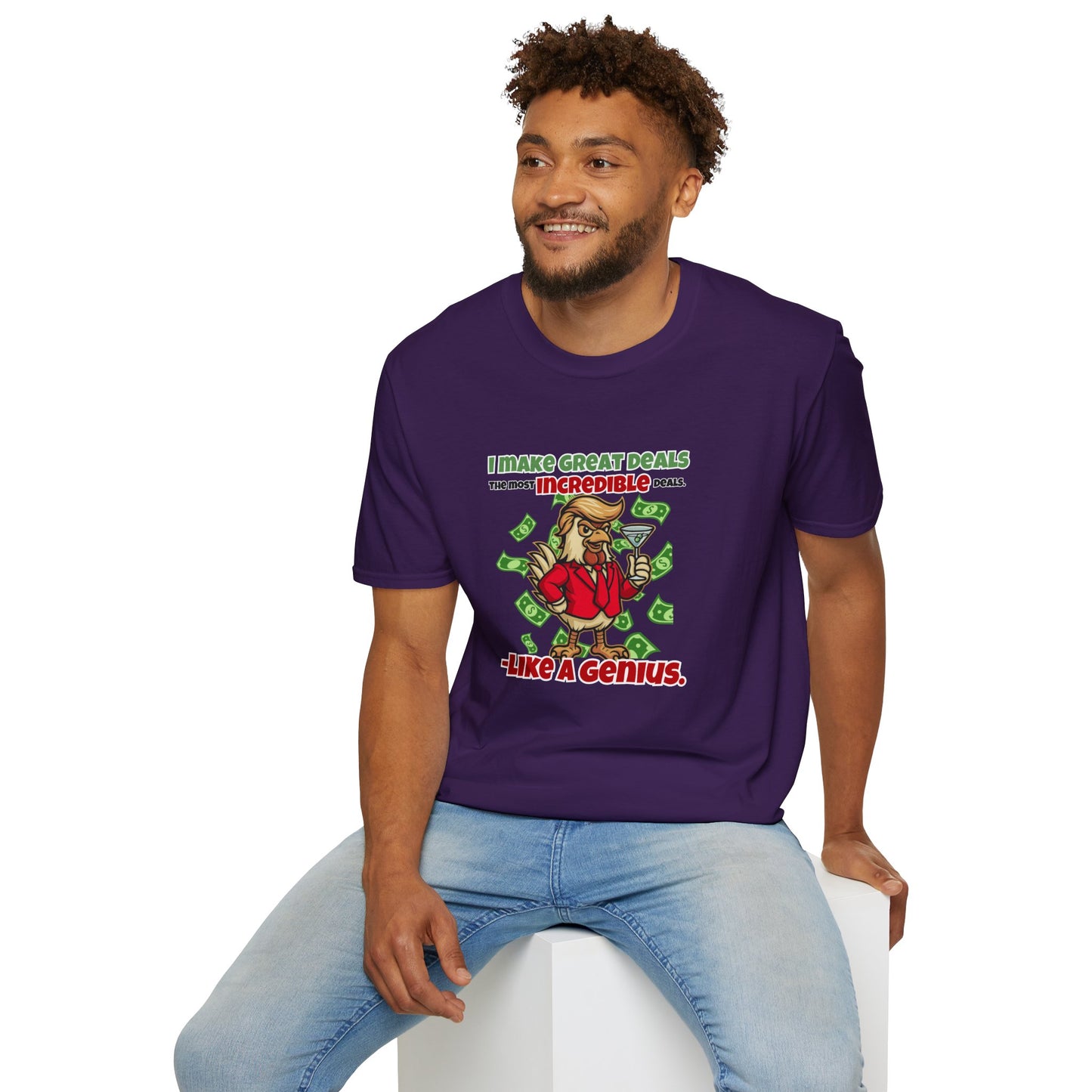 Cock-a-Doodle-Don “Like a Genius” Money Deal Rooster Tee – Funny Political Satire Shirt | ChickenPop Apparel Co.