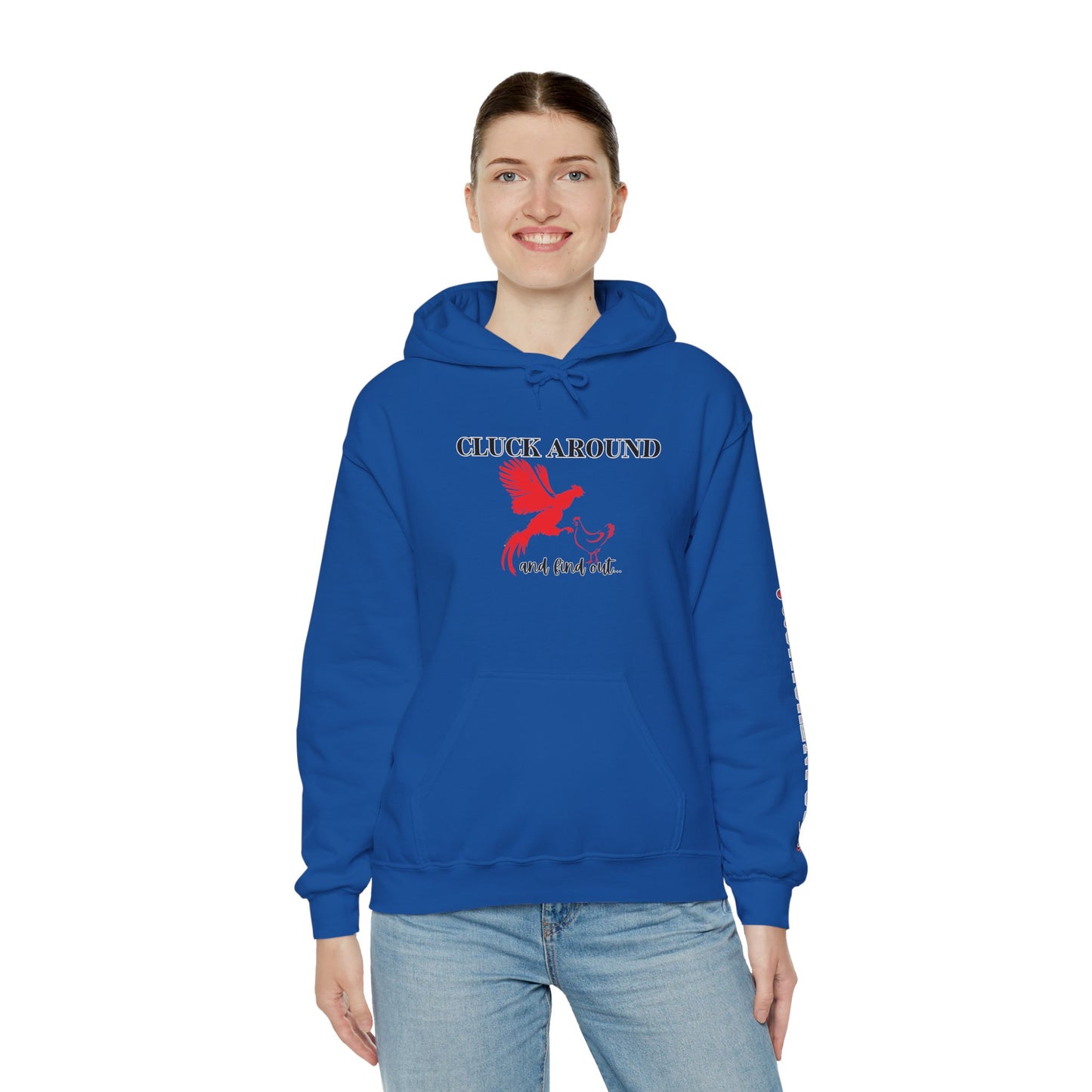 Cluck Around and Find Out Hoodie – Naughty Funny Chicken Hoodie with ChickenPop Logo Sleeve | Bold Unisex Graphic Sweatshirt