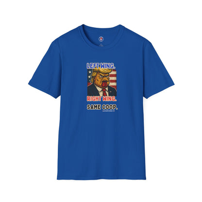 Cock-a-Doodle-Don "Left Wing. Right Wing. Same Coop." Political Satire Tee – Unisex Graphic T-Shirt