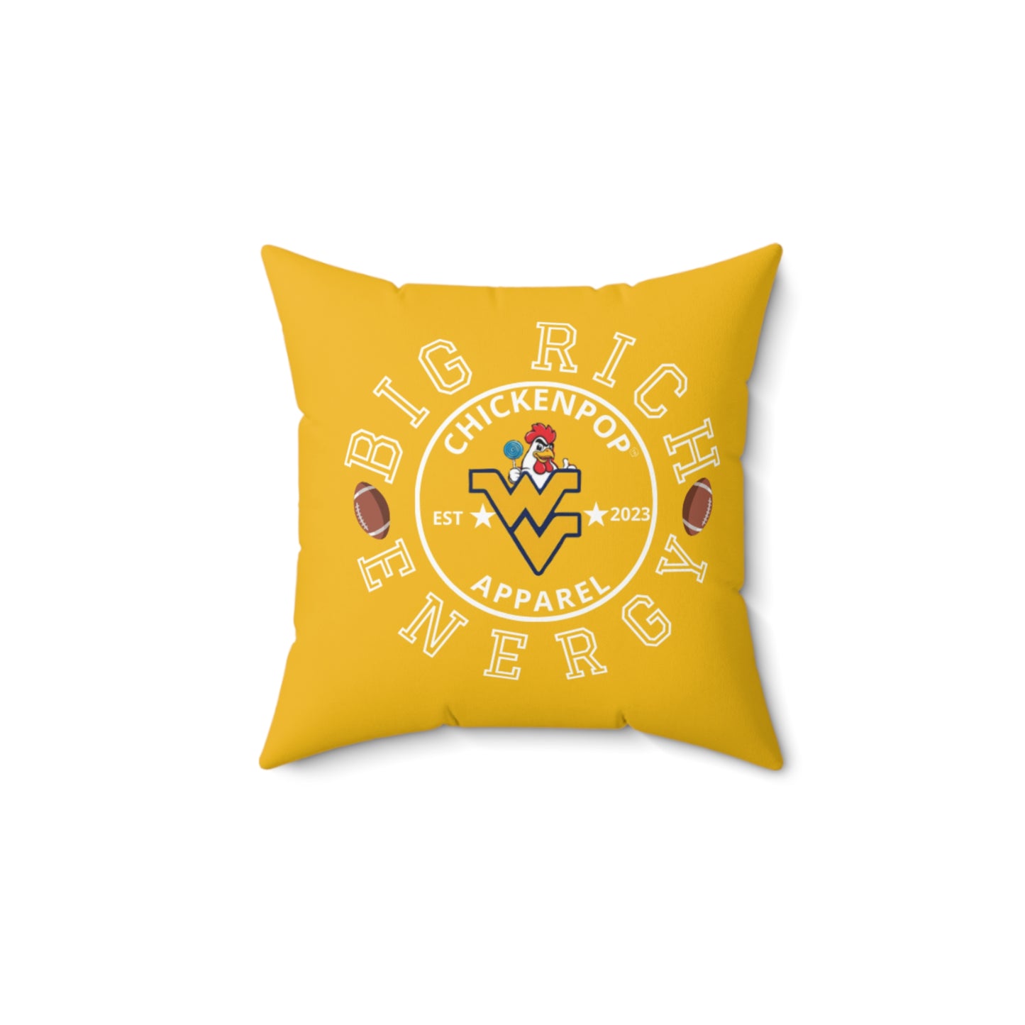 ChickenPop Big Rich Energy Logo Spun Polyester Square Pillow Gold