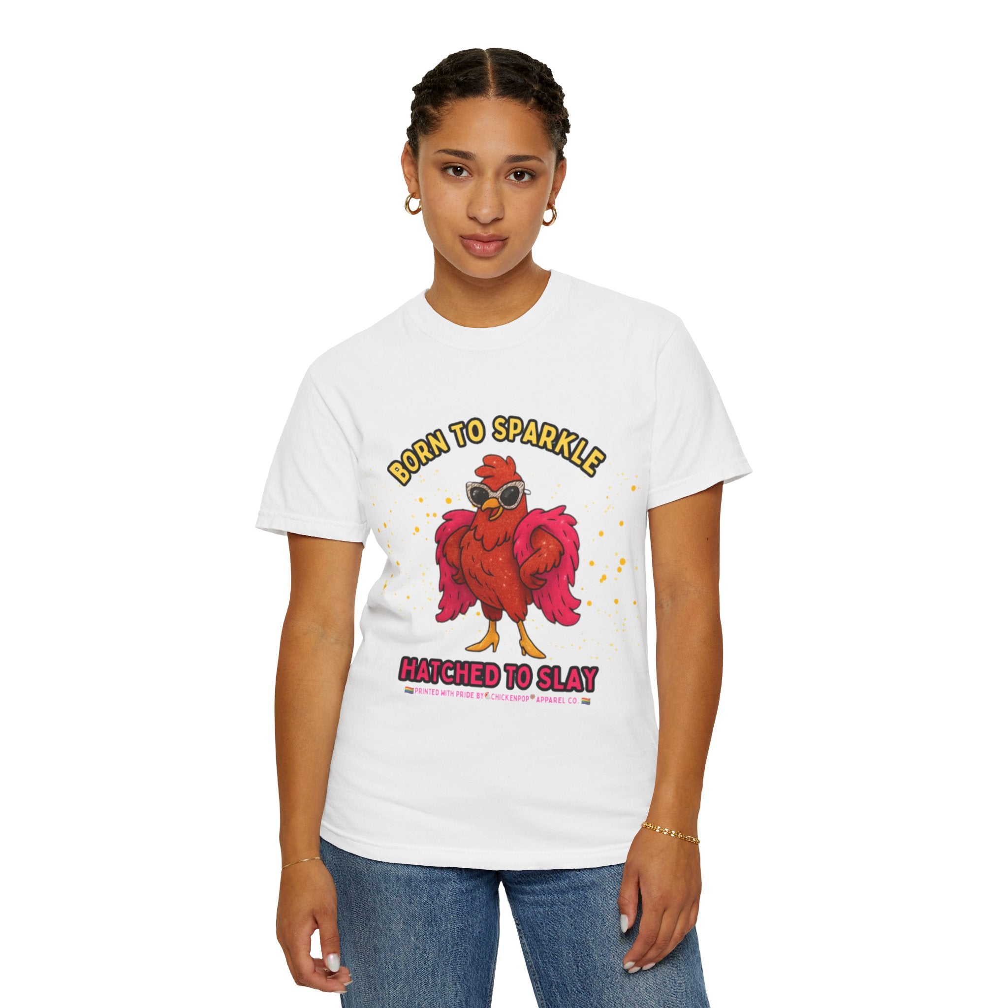 Pride LGBTQ Born to Sparkle Rooster T-Shirt — Hatched to Slay Graphic Tee