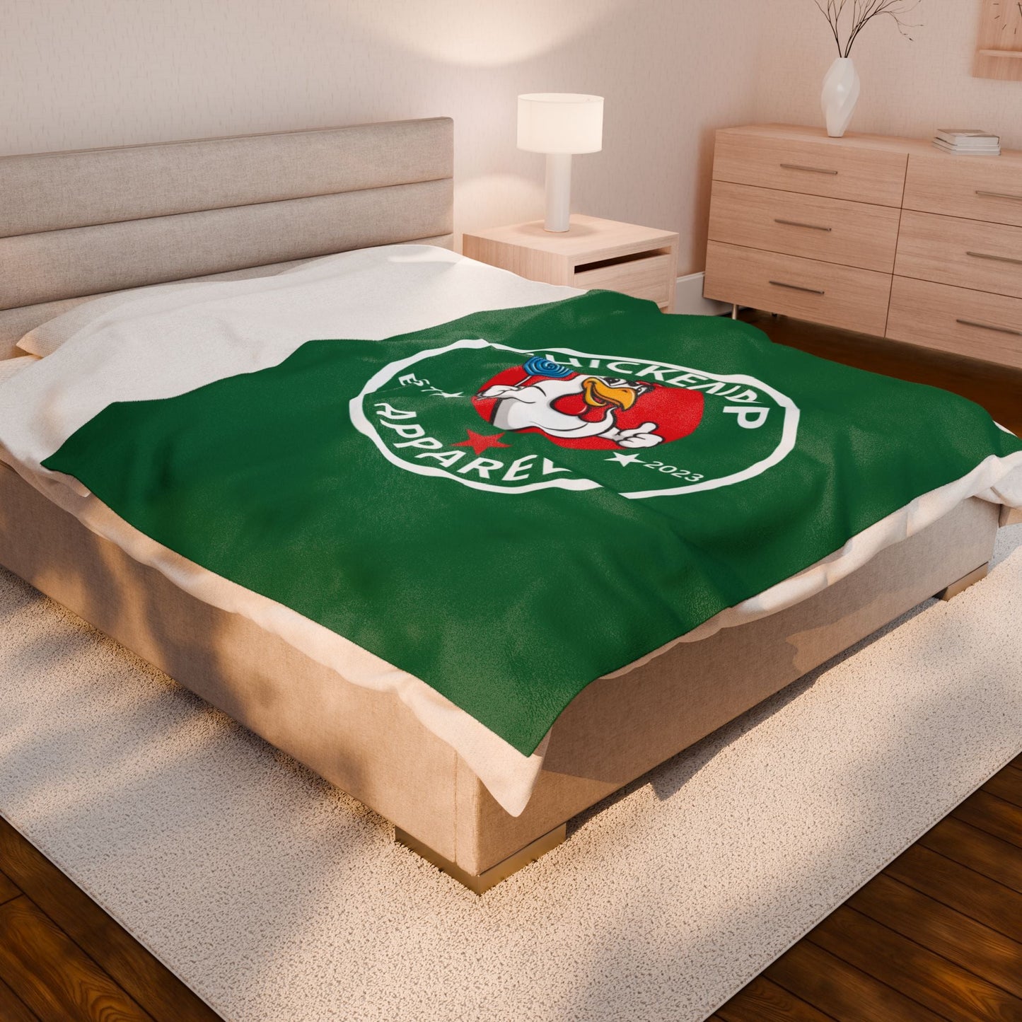 ChickenPop Original Logo Velveteen Plush Blanket Green