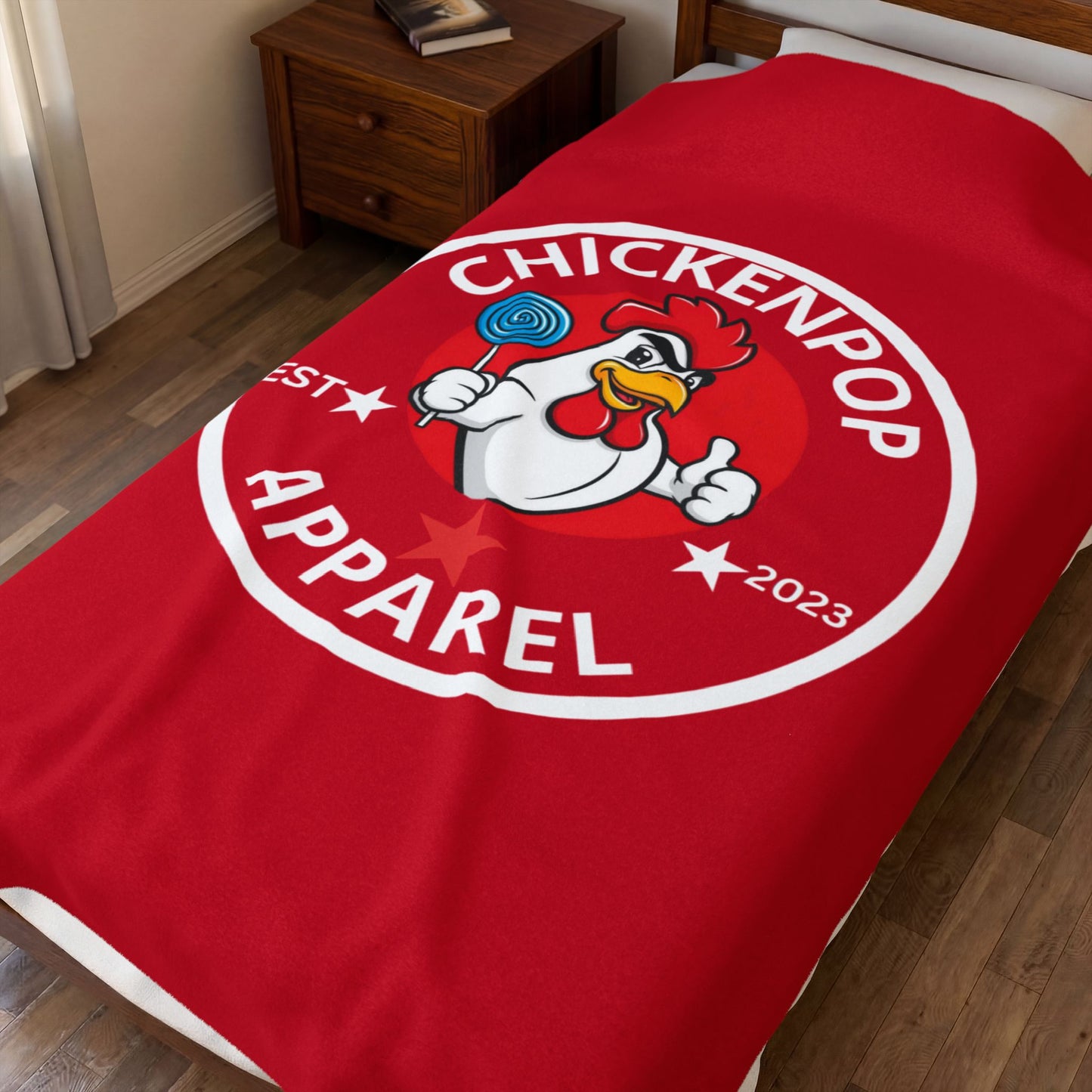 ChickenPop Original Logo Velveteen Plush Blanket Red