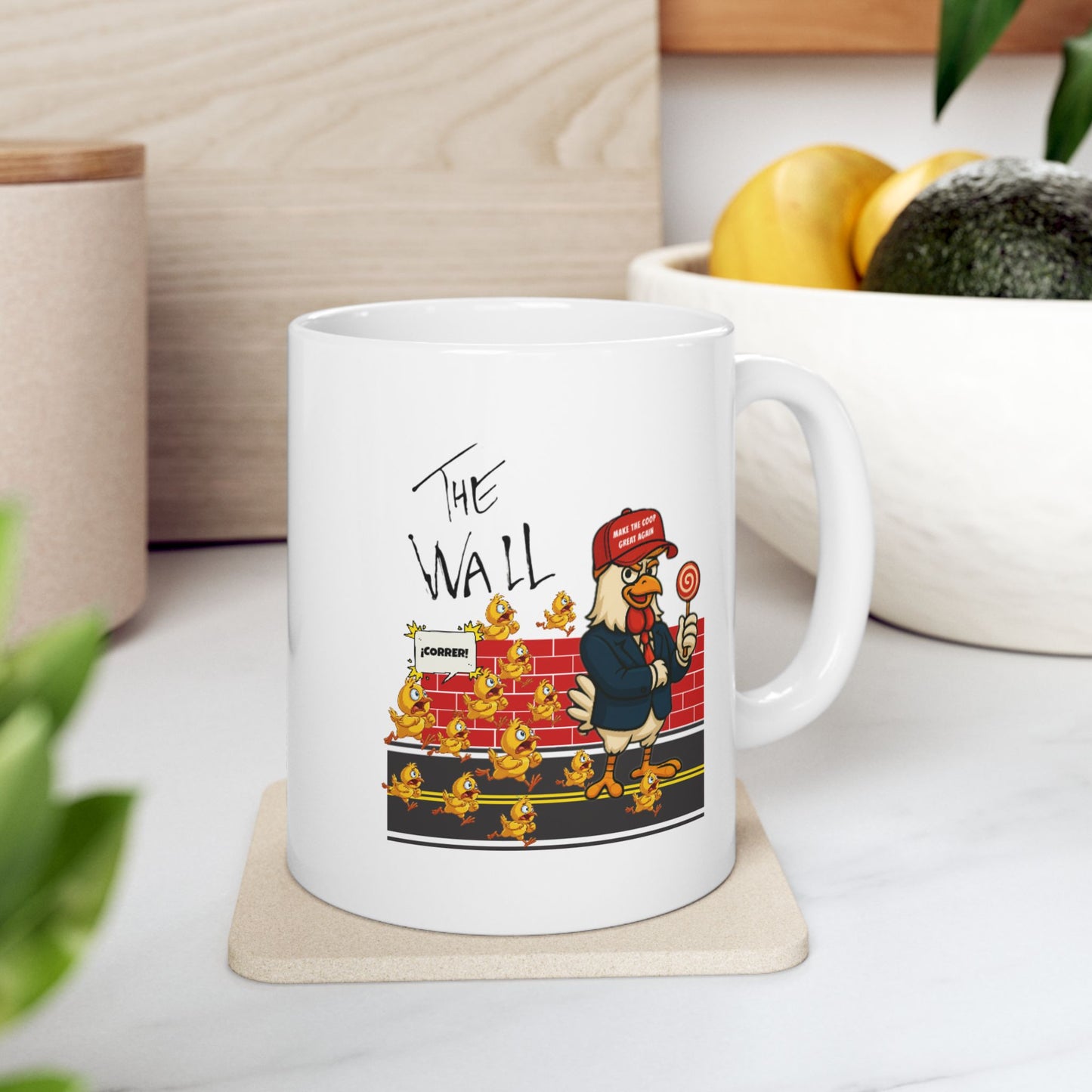 Another Chick Thru the Wall Coffee Mug – Funny Rooster Mug in 11oz or 15oz – Political Chicken Humor Gift
