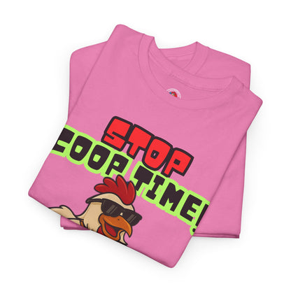 Stop COOP TIME! Funny Chicken T-Shirt – MC Coop Daddy 90s Hip Hop Parody Tee | Unisex Heavy Cotton | ChickenPop Apparel