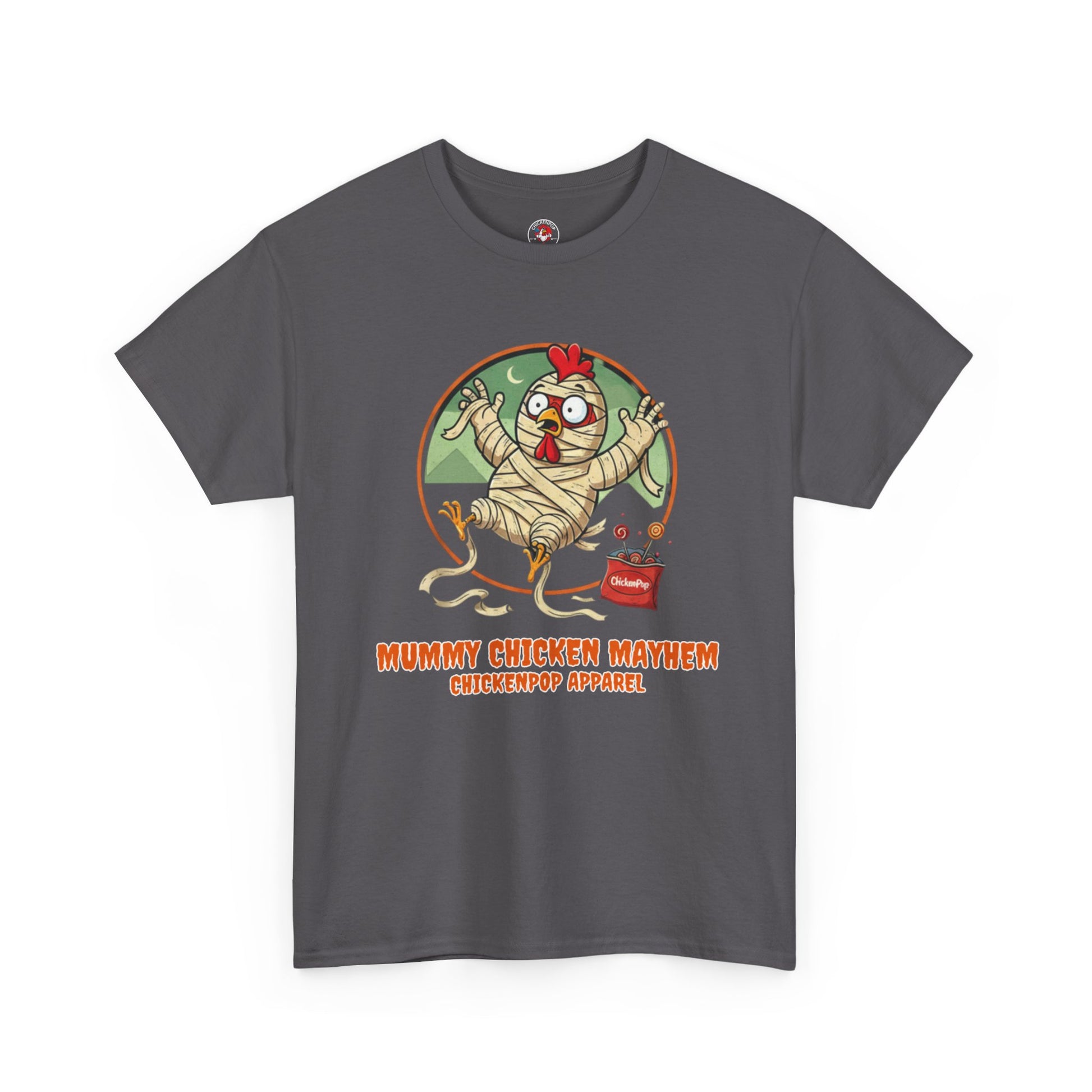 ChickenPop Apparel Mummy Chicken Mayhem T-Shirt | Funny Halloween Farm Tee | Spooky Poultry Pun Shirt | Trick-or-Treat Gift - Chickenpop Apparel Company