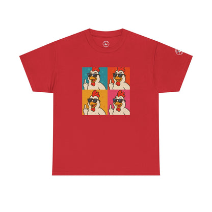 Warhol Pop Art Chicken T-Shirt – Funny Coop Daddy Middle Finger Tee for Bold Style