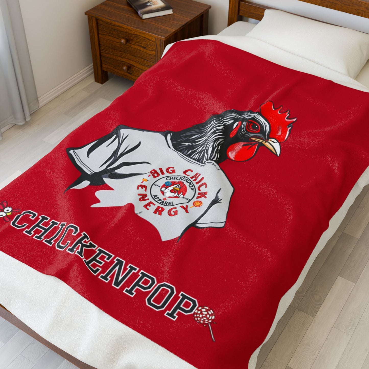 Giant Rooster Velveteen Plush Blanket Red