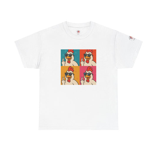 Warhol Pop Art Chicken T-Shirt – Funny Coop Daddy Middle Finger Tee for Bold Style