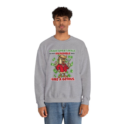 Like A Genius Crewneck Sweatshirt – Funny Political Graphic Pullover | Unisex Heavy Blend with ChickenPop Logo | Ethically Made & Cozy Cold-Weather Humor