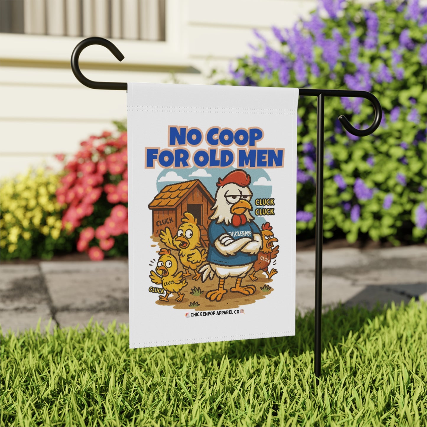 No Coop For Old Men Garden Flag – Funny Chicken Yard Banner | Farmhouse Humor Outdoor Decor