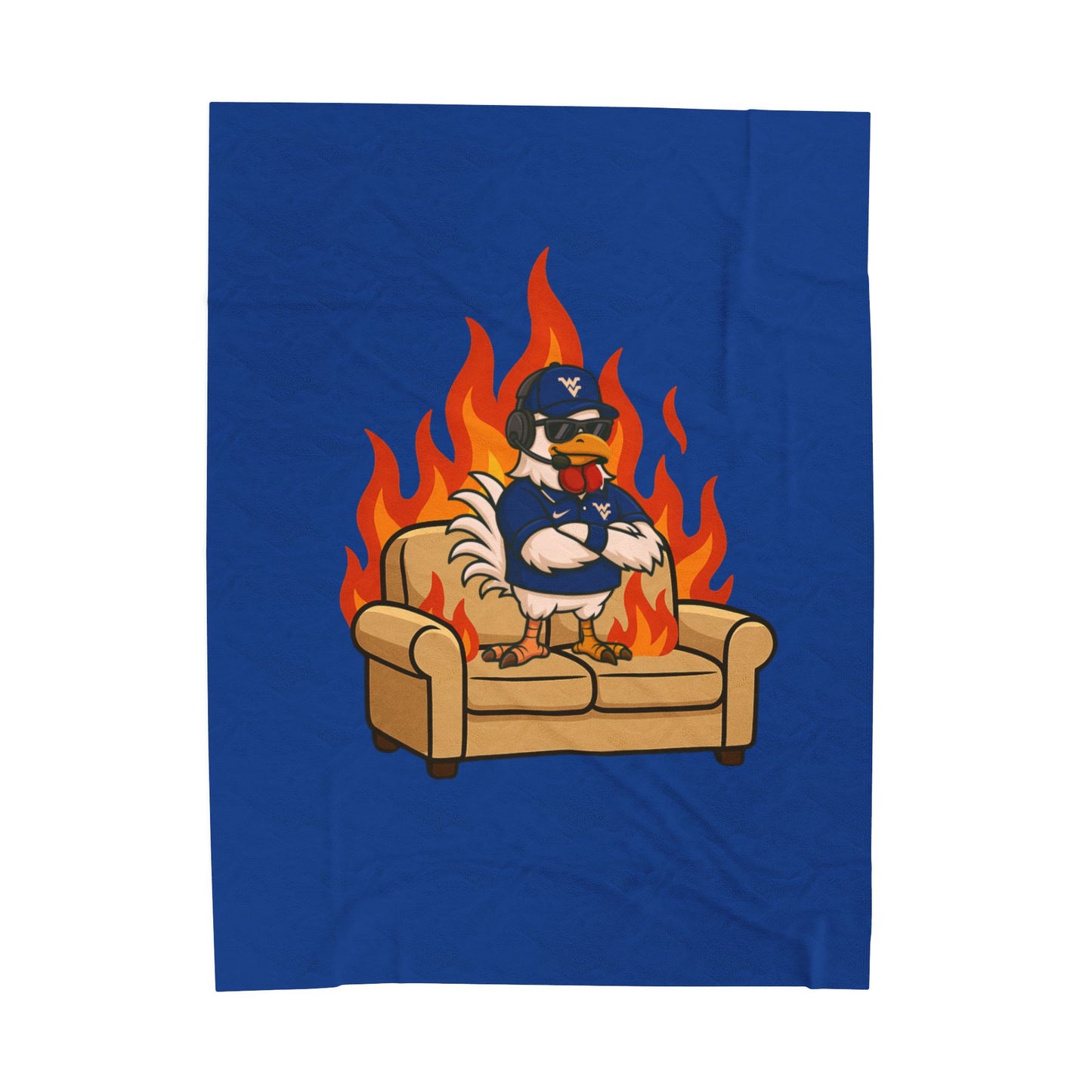 Big Rich Energy™ “Burning Down the Couch” Velveteen Plush Blanket – Funny Chicken Meme Throw Blanket, Cozy Gift for WV Fans & Couch Potato Legends