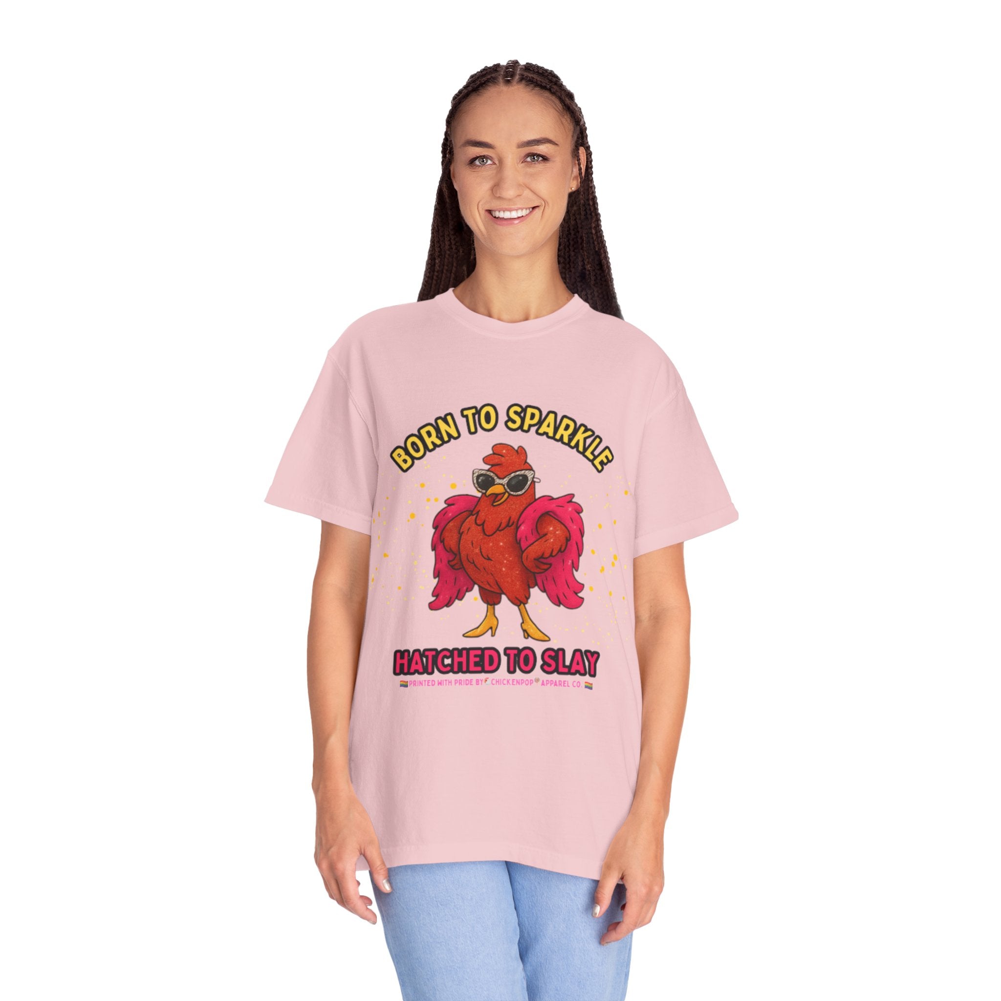 Pride LGBTQ Born to Sparkle Rooster T-Shirt — Hatched to Slay Graphic Tee