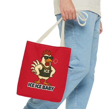 Ice Ice Baby Chicken Tote Bag – Funny Coop Daddy Design, Bold Red Reusable Shopping Bag