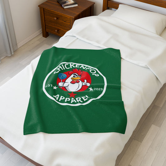ChickenPop Original Logo Velveteen Plush Blanket Green
