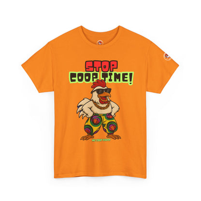 Stop COOP TIME! Funny Chicken T-Shirt – MC Coop Daddy 90s Hip Hop Parody Tee | Unisex Heavy Cotton | ChickenPop Apparel