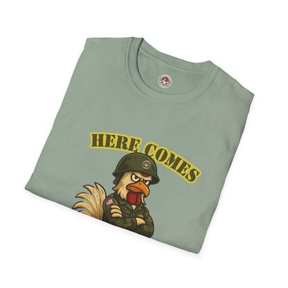 Here Comes the Rooster Music  Graphic Tee with Front & Back Print Unisex Rock T-Shirt