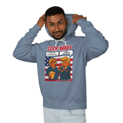 Coop Wars Hoodie – Funny Political Graphic Pullover | Unisex Relaxed Fit | Ethically Made & OEKO-TEX Certified Streetwear