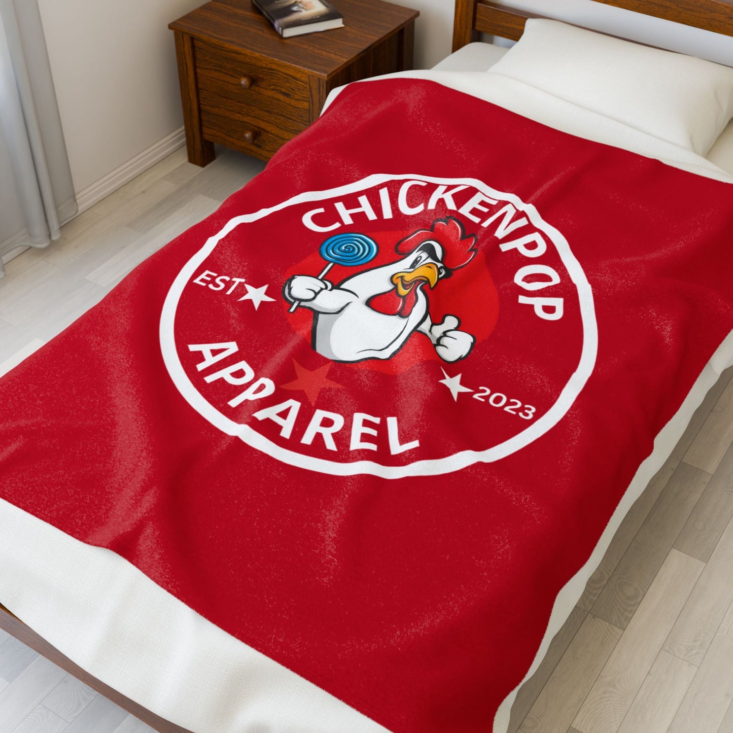 ChickenPop Original Logo Velveteen Plush Blanket Red