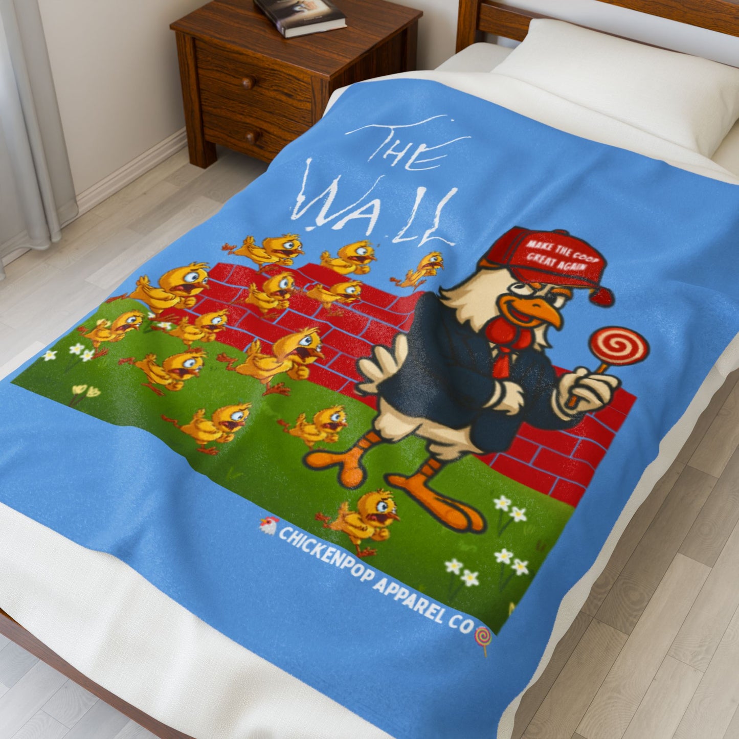 Another Chick Thru The Wall Velveteen Blanket – Funny Political Chicken Throw | Soft, L Satire Blanket for Couch, Bed, or Statement Decor