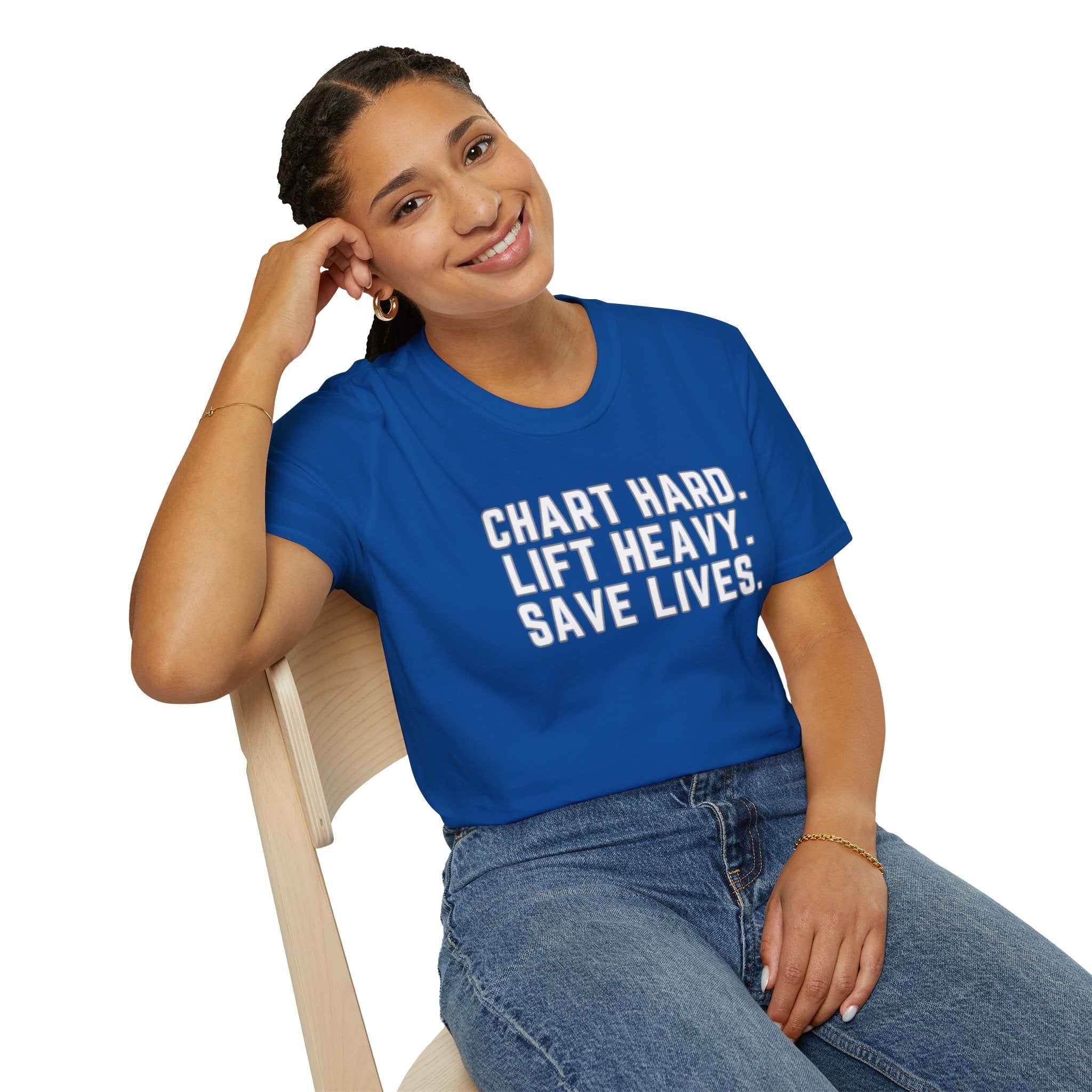 Chart Hard. Lift Heavy. Save Lives. Nurse Tee | Funny Fitness Healthcare Worker Shirt | Gym RN Apparel