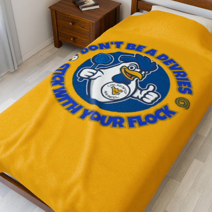 Don't Be A Devries Original Logo Velveteen Plush Blanket Gold