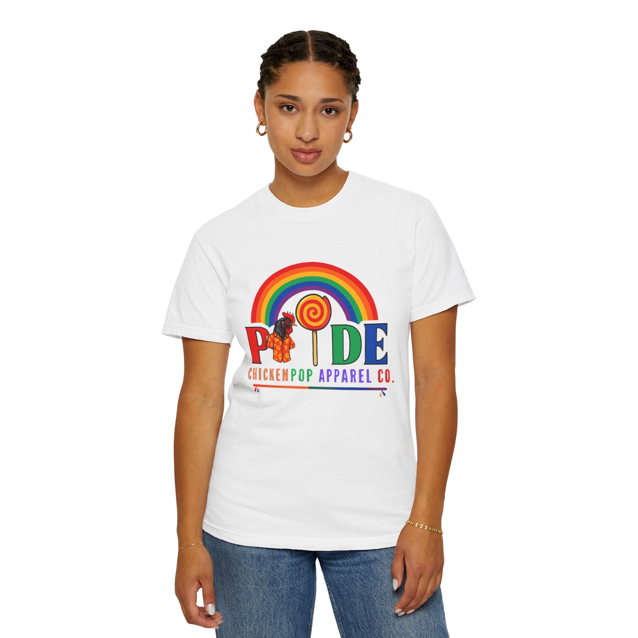 Pride Rainbow Lollipop T-Shirt — "PRIDE" ChickenPop Apparel Co. Graphic Tee
