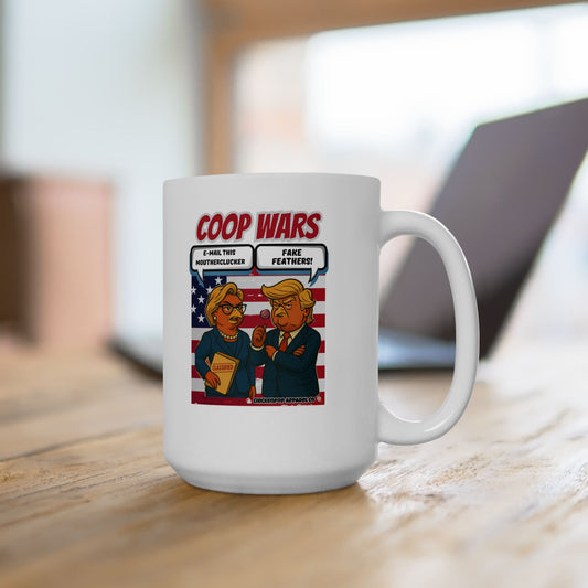 Coop Wars™ Political Satire Mug – Hilaregg Cluckton vs. Cock-a-Doodle-Don | Funny Coffee Cup (11oz / 15oz)