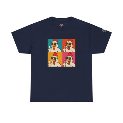 Warhol Pop Art Chicken T-Shirt – Funny Coop Daddy Middle Finger Tee for Bold Style