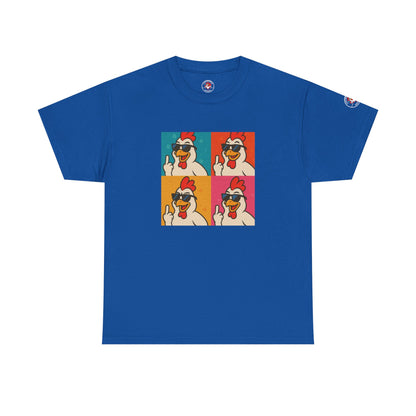 Warhol Pop Art Chicken T-Shirt – Funny Coop Daddy Middle Finger Tee for Bold Style