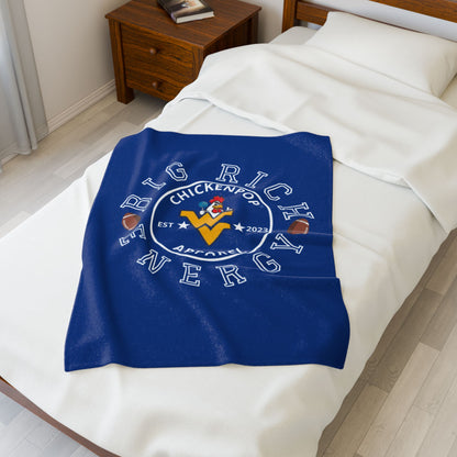 ChickenPop Apparel Big Rich Energy Original Logo Velveteen Plush Blanket Royal Blue