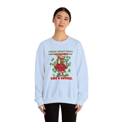 Like A Genius Crewneck Sweatshirt – Funny Political Graphic Pullover | Unisex Heavy Blend with ChickenPop Logo | Ethically Made & Cozy Cold-Weather Humor