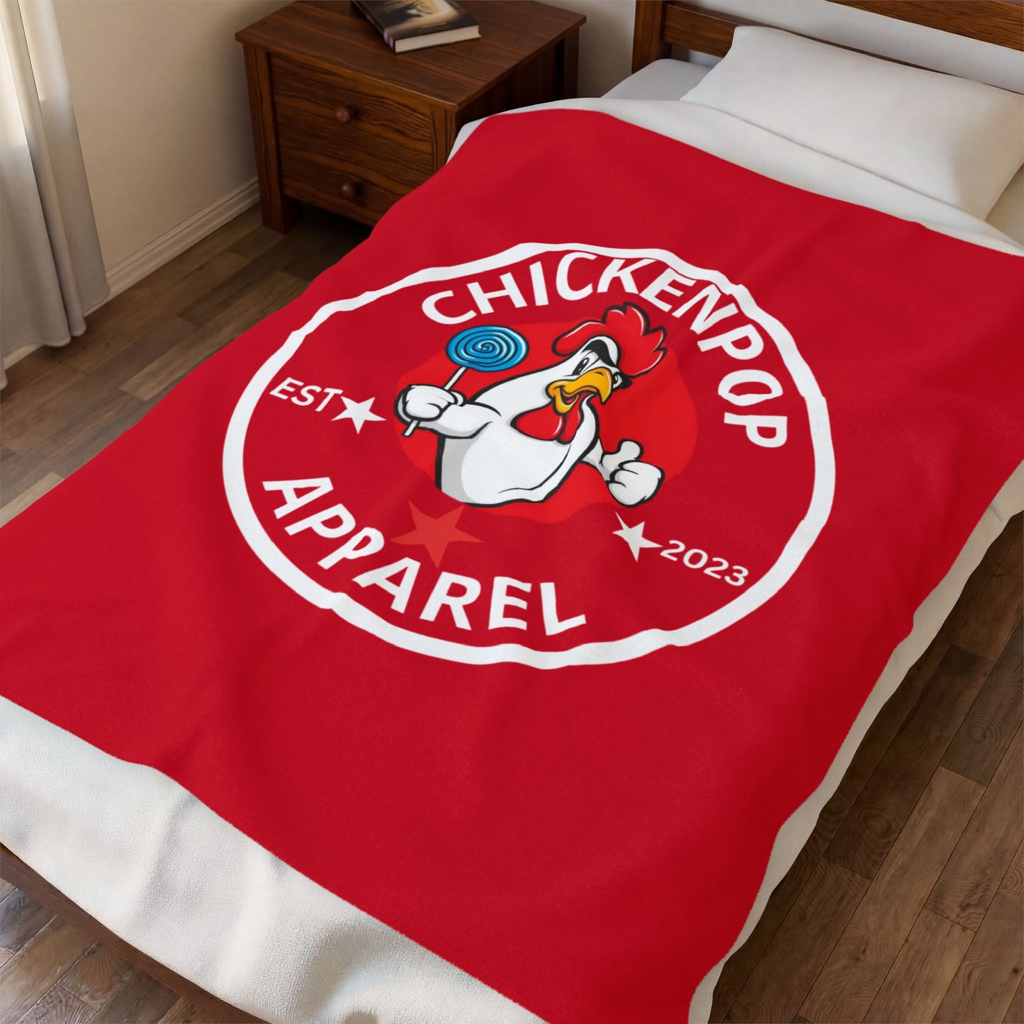 ChickenPop Original Logo Velveteen Plush Blanket Red
