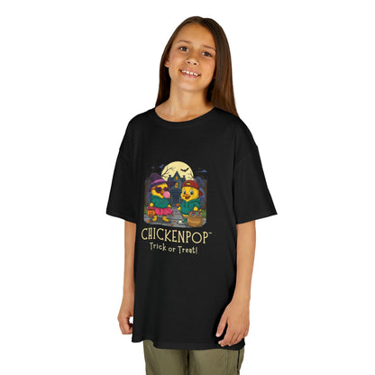 Trick or Treat Kids Halloween Tee | ChickenPop Lil’ Cluckers Sunny & Scramble Halloween Shirt