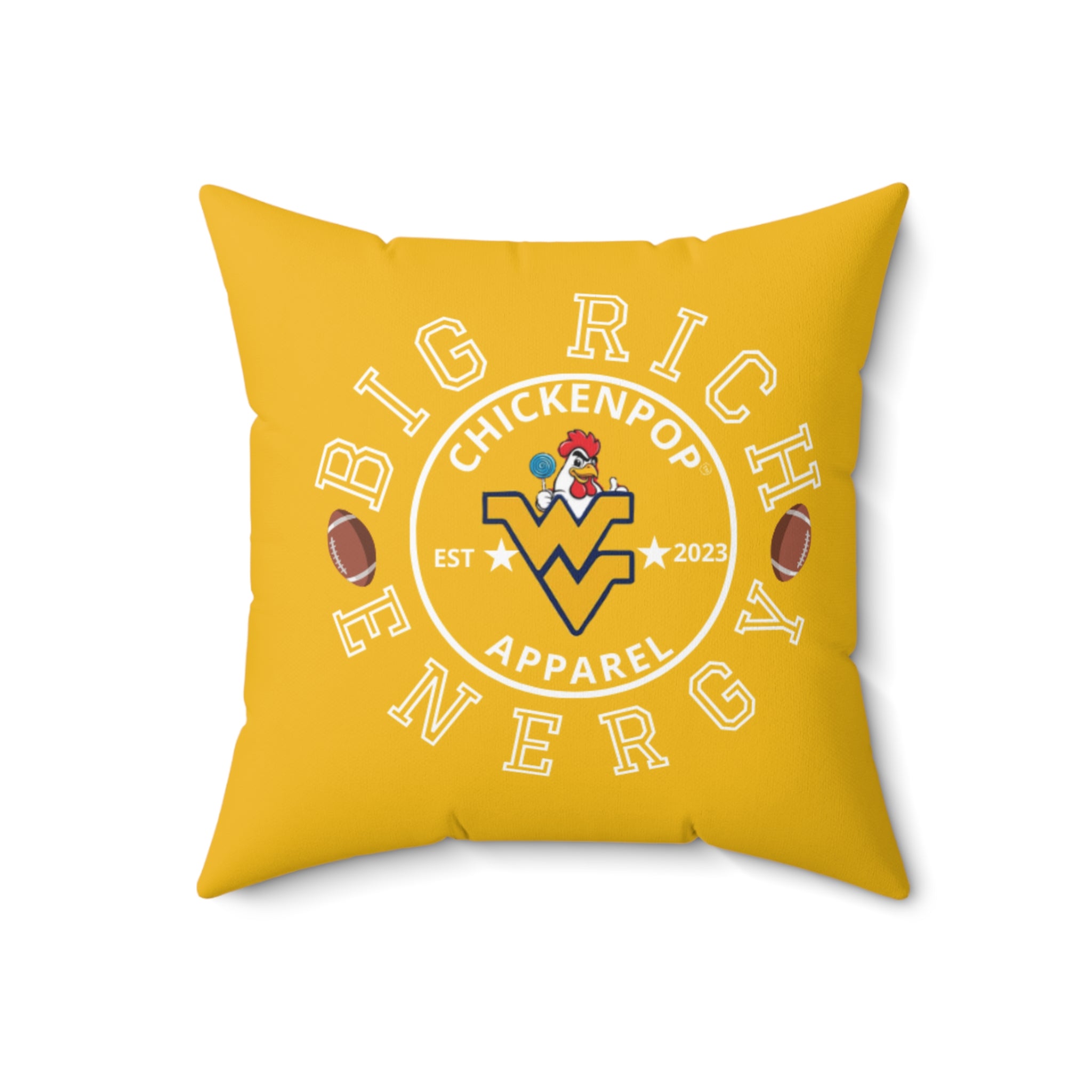 ChickenPop Big Rich Energy Logo Spun Polyester Square Pillow Gold