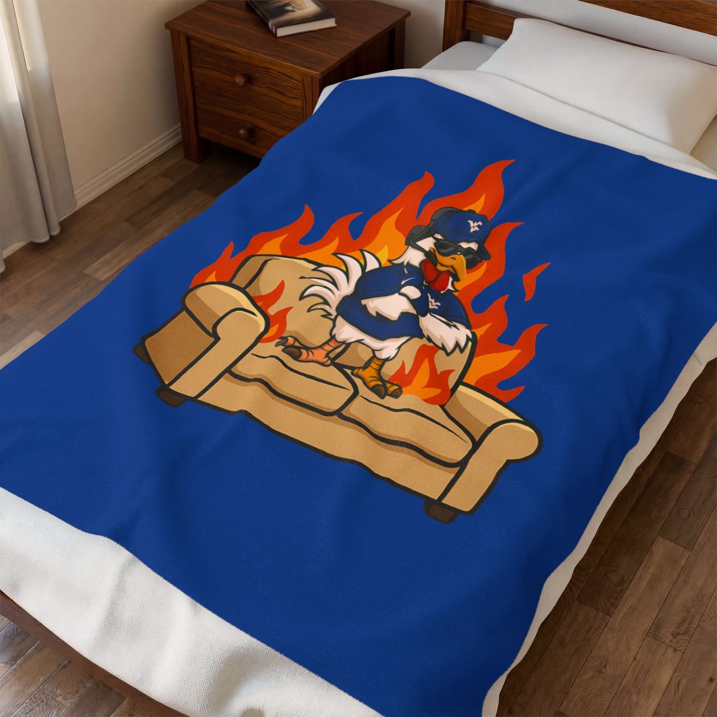 Big Rich Energy™ “Burning Down the Couch” Velveteen Plush Blanket – Funny Chicken Meme Throw Blanket, Cozy Gift for WV Fans & Couch Potato Legends