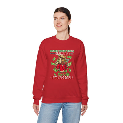 Like A Genius Crewneck Sweatshirt – Funny Political Graphic Pullover | Unisex Heavy Blend with ChickenPop Logo | Ethically Made & Cozy Cold-Weather Humor