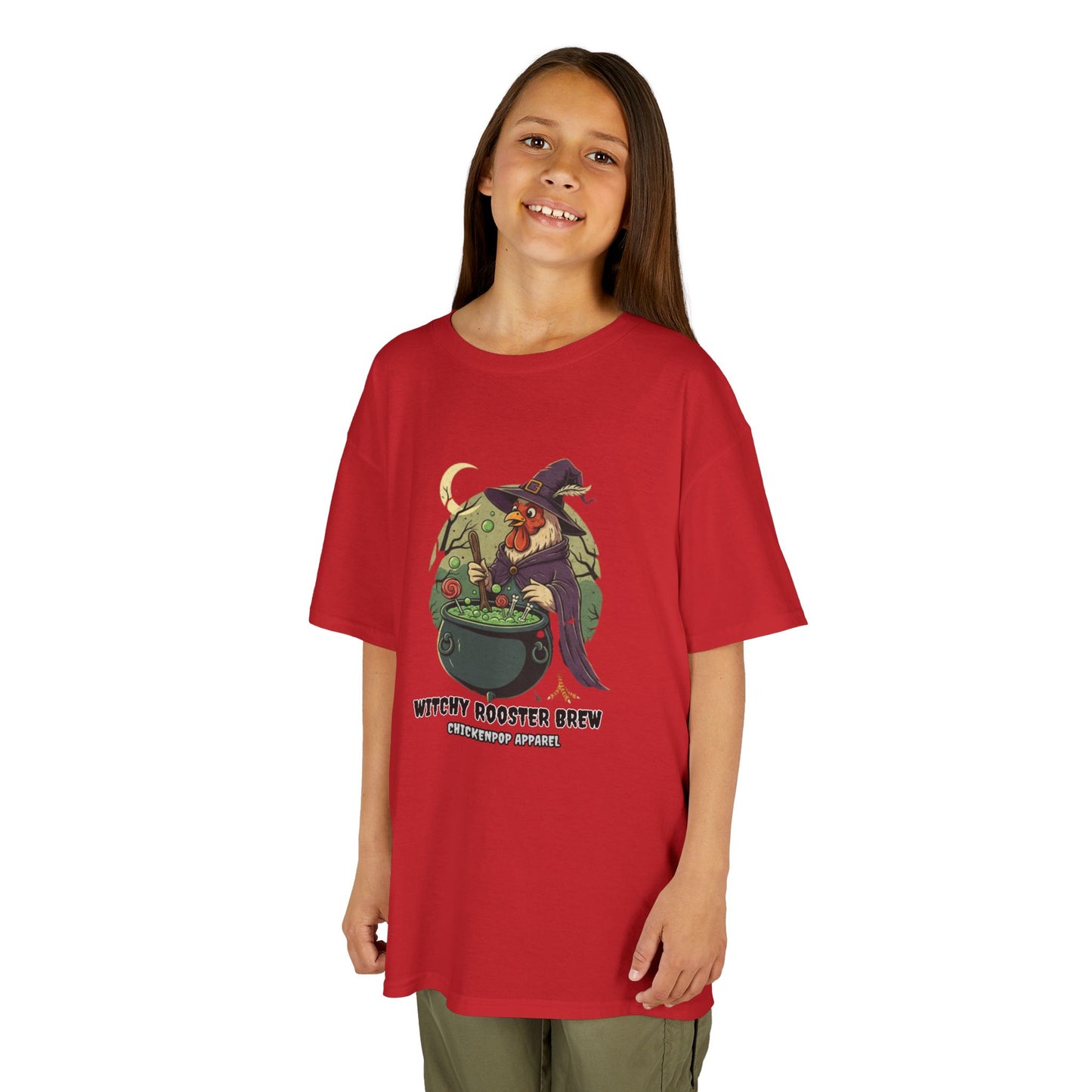 Witchy Rooster Brew T-Shirt: Funny Chicken Halloween Shirt | Lil' Cluckers Witch Costume Apparel