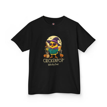 Sunny the Witchy Chick Kid’s Halloween Tee | ChickenPop Lil’ Cluckers Wicktastic Fun Shirt