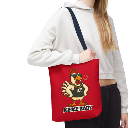 Ice Ice Baby Chicken Tote Bag – Funny Coop Daddy Design, Bold Red Reusable Shopping Bag