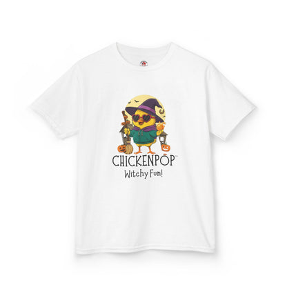 Sunny the Witchy Chick Kid’s Halloween Tee | ChickenPop Lil’ Cluckers Wicktastic Fun Shirt